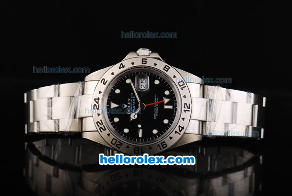 Rolex Explorer Oyster Perpetual Chronometer Automatic with Black Dial and White Case-Round Bearl Marking-Small Calendar - Click Image to Close